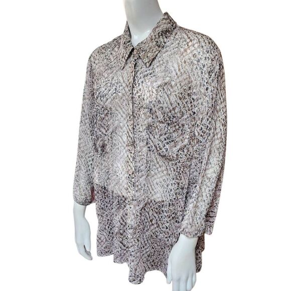 NWT Chico's Calm Serentiy Wisteria Toni Button Down 3/4 Sleeve Sheer Top (3) - Picture 1 of 6